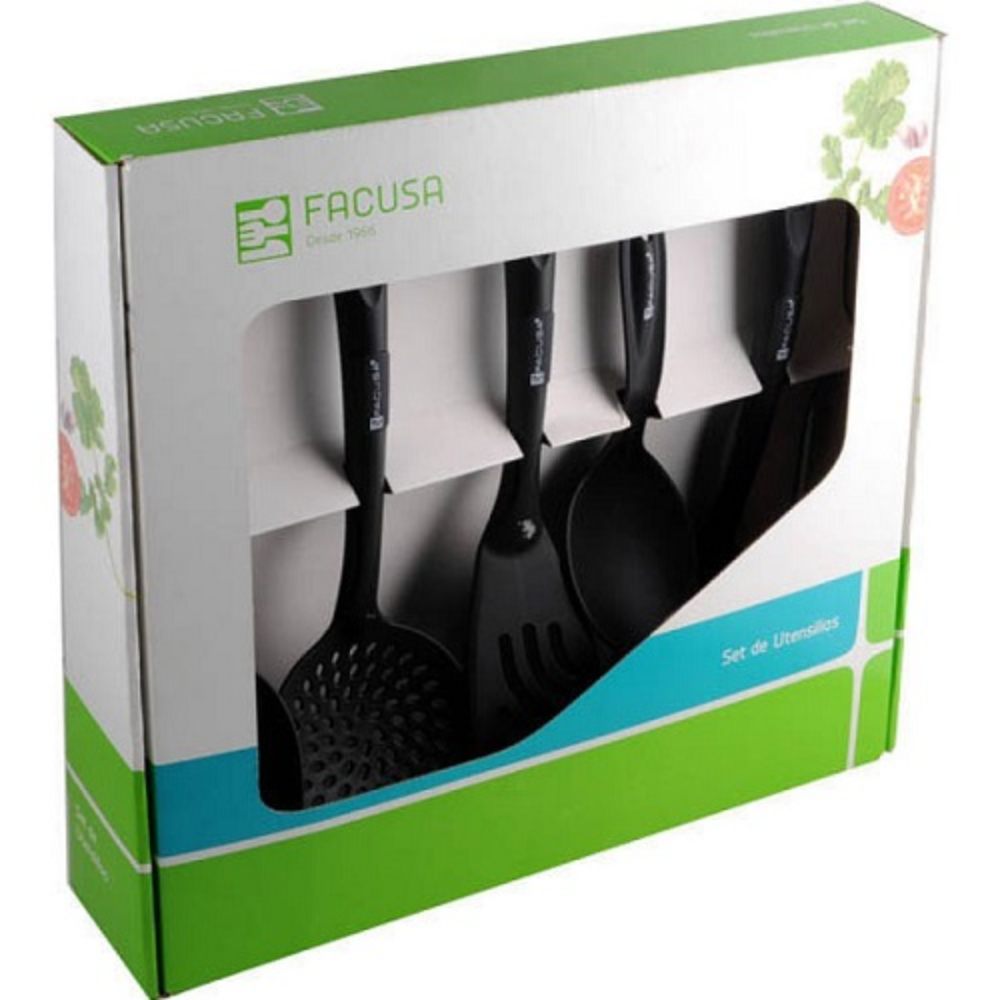 Utensilios De Cocina Facusa Nylon 05 Piezas Negro Modelo Clásico