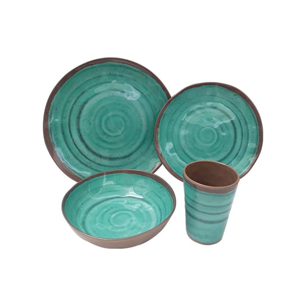 Vajilla De Melamine Ornamin Swirl Green 16 Piezas