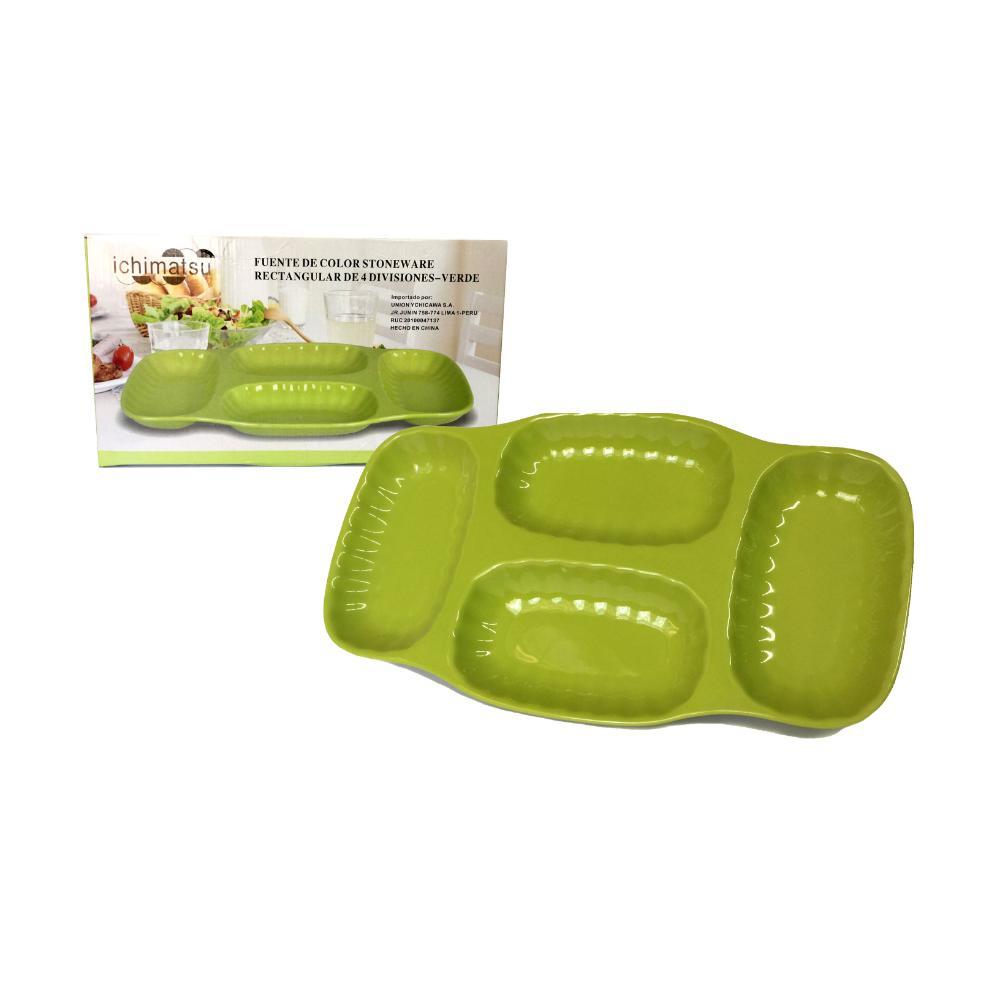 Fuente Rectangular Ichitmasu De 4 Divisiones Color Verde 